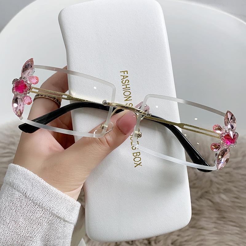 Rectangular Small Frame Diamond-inlaid Sunglasses Women's Small Face Round Face Sun Protection Sunglasses Trendy