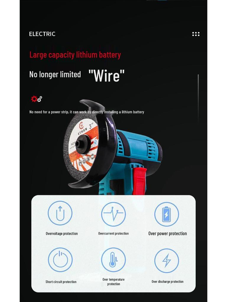 Polizor unghiular mini fără fir cu baterie litiu: Unealtă compactă, multifuncțională de tăiat și șlefuit cu motor cu miez din cupru periat