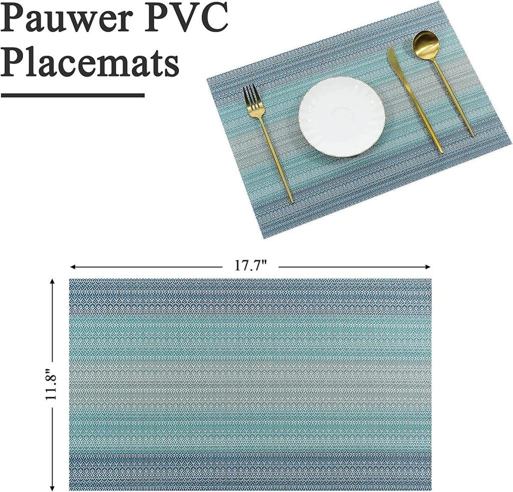 Επιτραπέζια σουπλά,Σετ ταπ από PVC,Ανθεκτικά στη θερμότητα σουπλά,Αντιλεκέ-Επιτραπέζια σουπλά για την κουζίνα,Εύκολα στο στέγνωμα (Ombre Μπλε, Σετ 4 τεμαχίων)