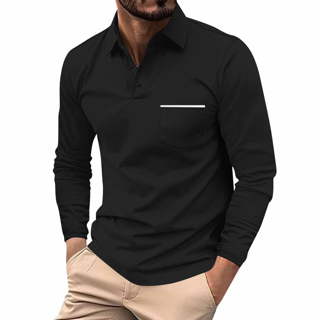 Men's Long Sleeve Shirts V Neck Button Down Blouse Tops  Color Block Shirts With Pocket
