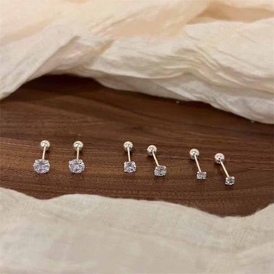 Elegant Screw-Back Stud Earrings Sparkling Zircon Diamond Accents Hypoallergenic Gift Jewelry Dainty Ear Piercing Accessories Women Gift