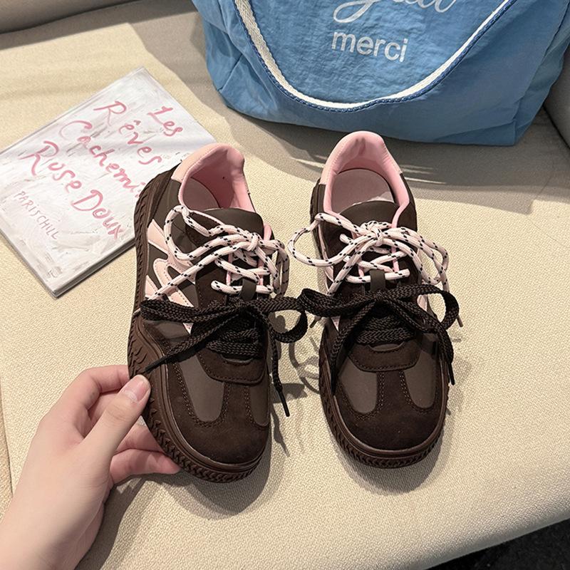 Fashion versatile contrasting color lace-up mesh platform casual German training board shoes women's 2025 summer new color matching casual board shoes