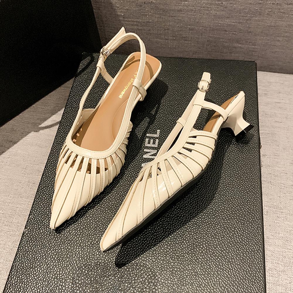 French Hollow Bag Head Sandals Women's Summer New Thin Temperament Special-shaped Heel Niche Design Roman Shoes Platform Heels