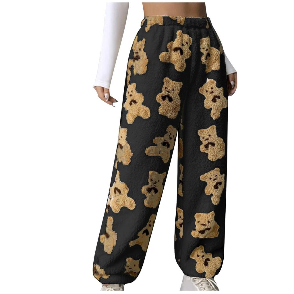 Damen Niedliche Teddybär Plüsch Pyjamahose, Weich, Fleecegefüttert, Warm, Bequeme Plüschhose, Freizeithose