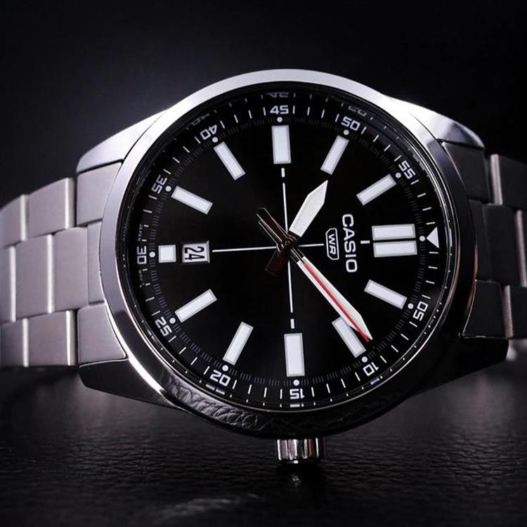 Casio Standard Series Minimalist Fashion Classic Casual Quartz Movement Stainless Steel Strap Men watches Black MTP-VD02D-1E