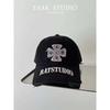 2025 trendy cross baseball cap for women, summer distressed street style with letter embroidery, face-slimming duckbill cap