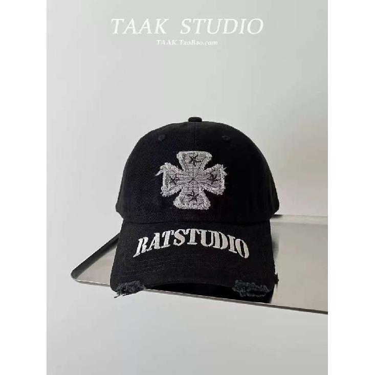 2025 trendy cross baseball cap for women, summer distressed street style with letter embroidery, face-slimming duckbill cap