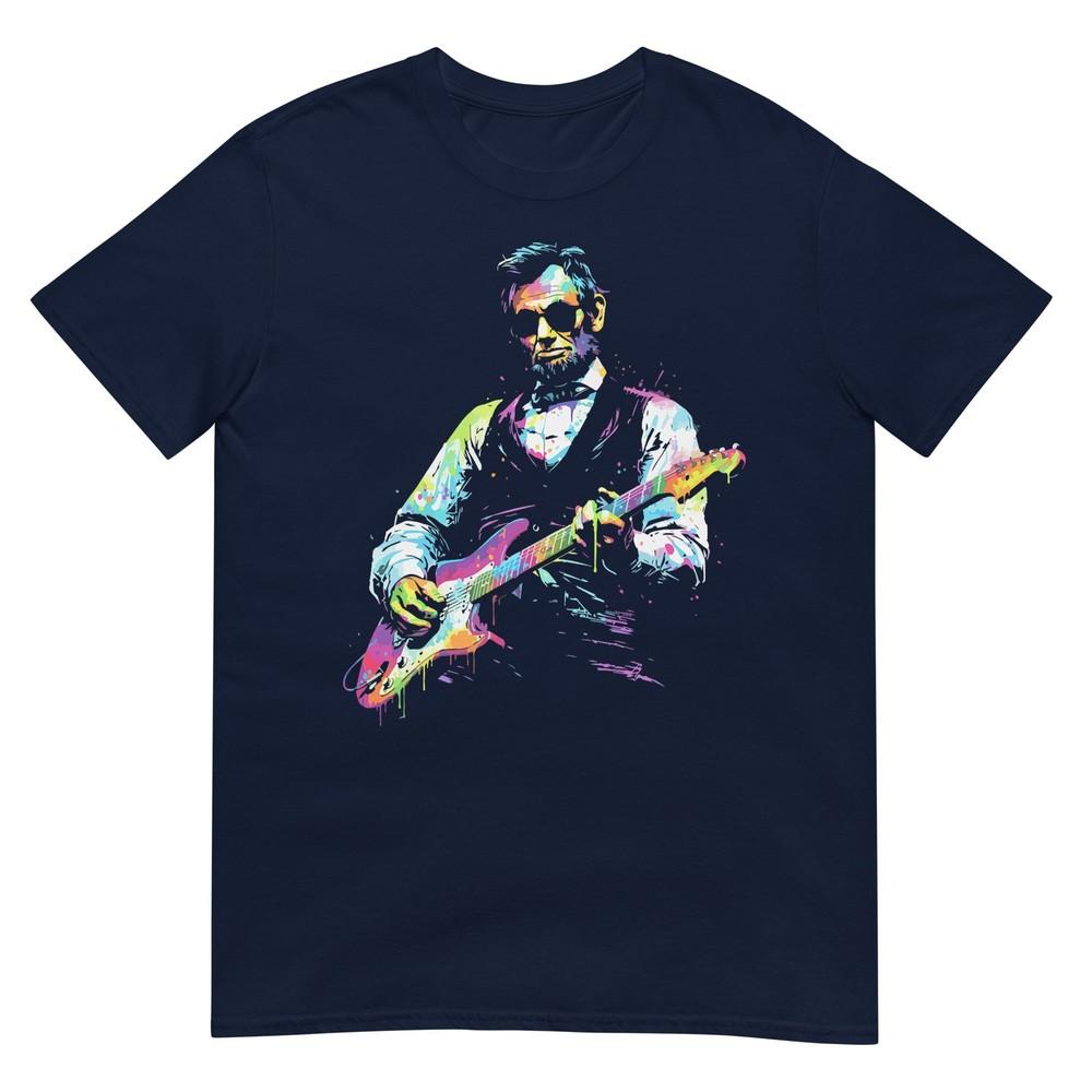 Rave President Abe Lincoln Playing Guitar Graphic Edm Art Tshirt S