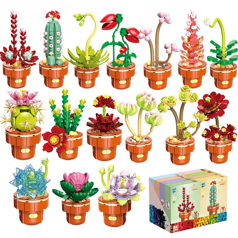 Flower Potted Plant Succulents Building Blocks Ornaments Models Home Decoration Flower Bouquet MOC Bricks Assembly Toy Kids Gift