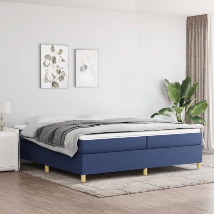 3144552 vidaXL Lit à sommier tapissier avec matelas Bleu 200x200 cm Tissu