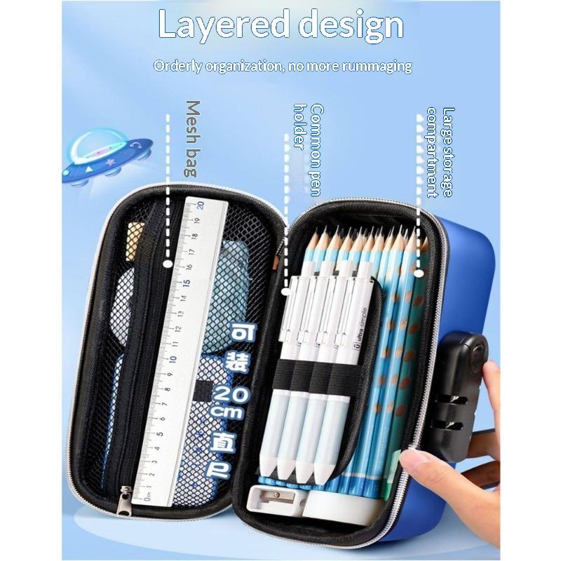 Large Capacity Pencil Case for Boys and Children with Combination Lock, Cartoon 3D Pencil Case