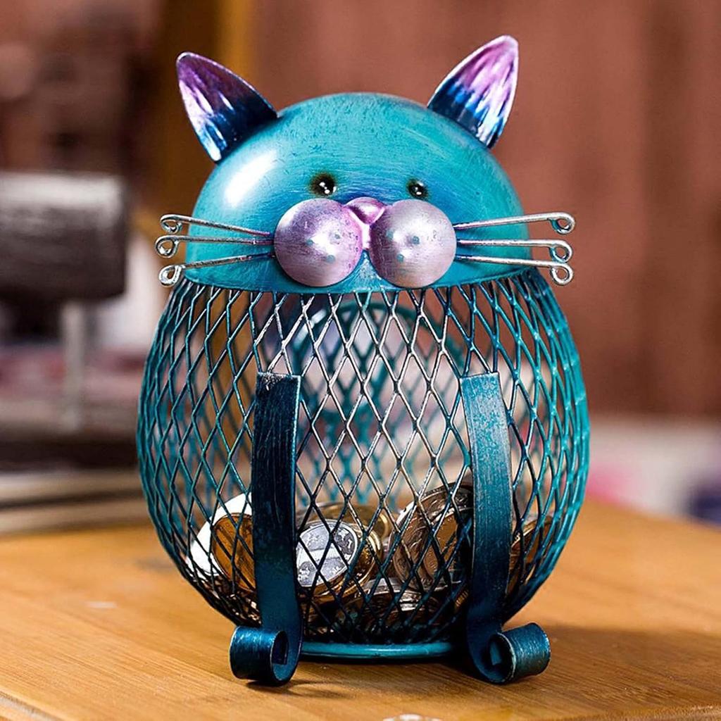 Kavolet Cat Piggy Bank for Kids, Cat Shaped Metal Coin Box, Coin Money Bank, Handwork Handicrafts Ornament, Brown