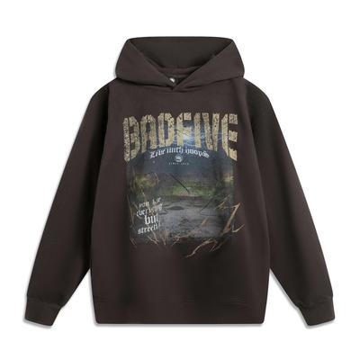 Li Ning Basketball Series Bad Five Bedrukte Letter Hoodie Zacht Ademend Veelzijdig Losse Sweater Heren hoodies AWDV189-2