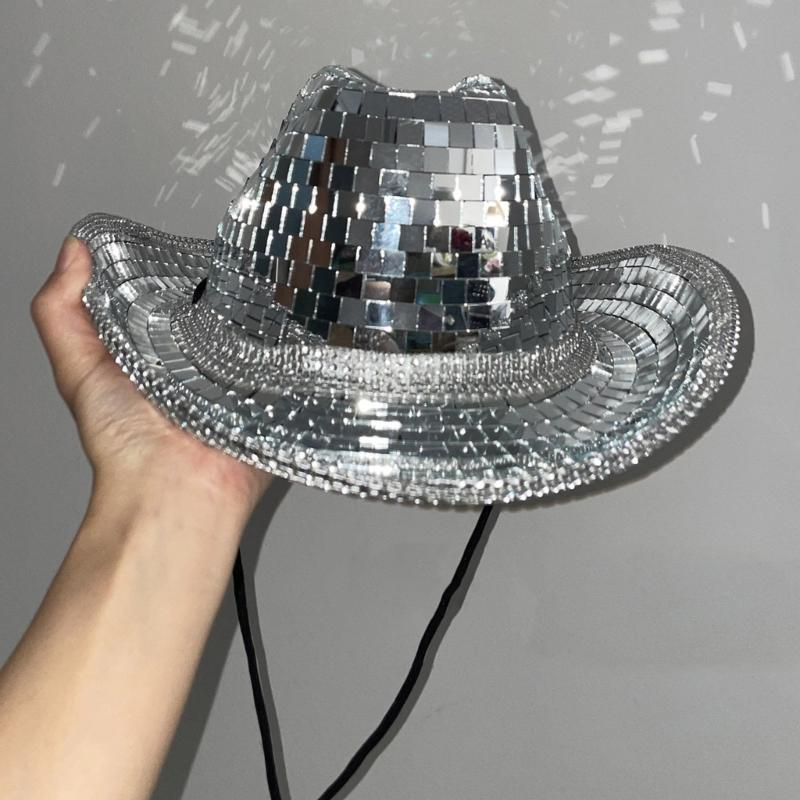 Disco Ball Cowboy Hat Girl Costume Cosplay Cap Household Decoration for Home Festival Shopping Traveling Supplies