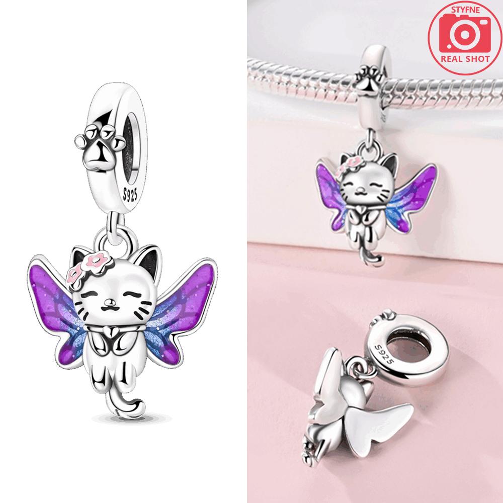 Original Copper Butterfly Clover Pendant Pink Flowers Bead Fit Bracelet Women Jewelry Diy Anniversary Fine Gift