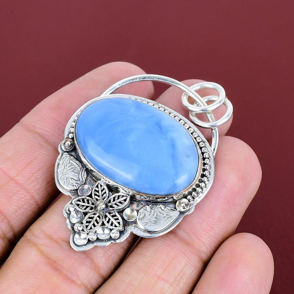 Owyhee Blue Opal Pendant Handmade Original Gemstone Pendant 925 Sterling Silver Pendant Antique Jewelry Dainty Flower Pendant Wedding Gifts