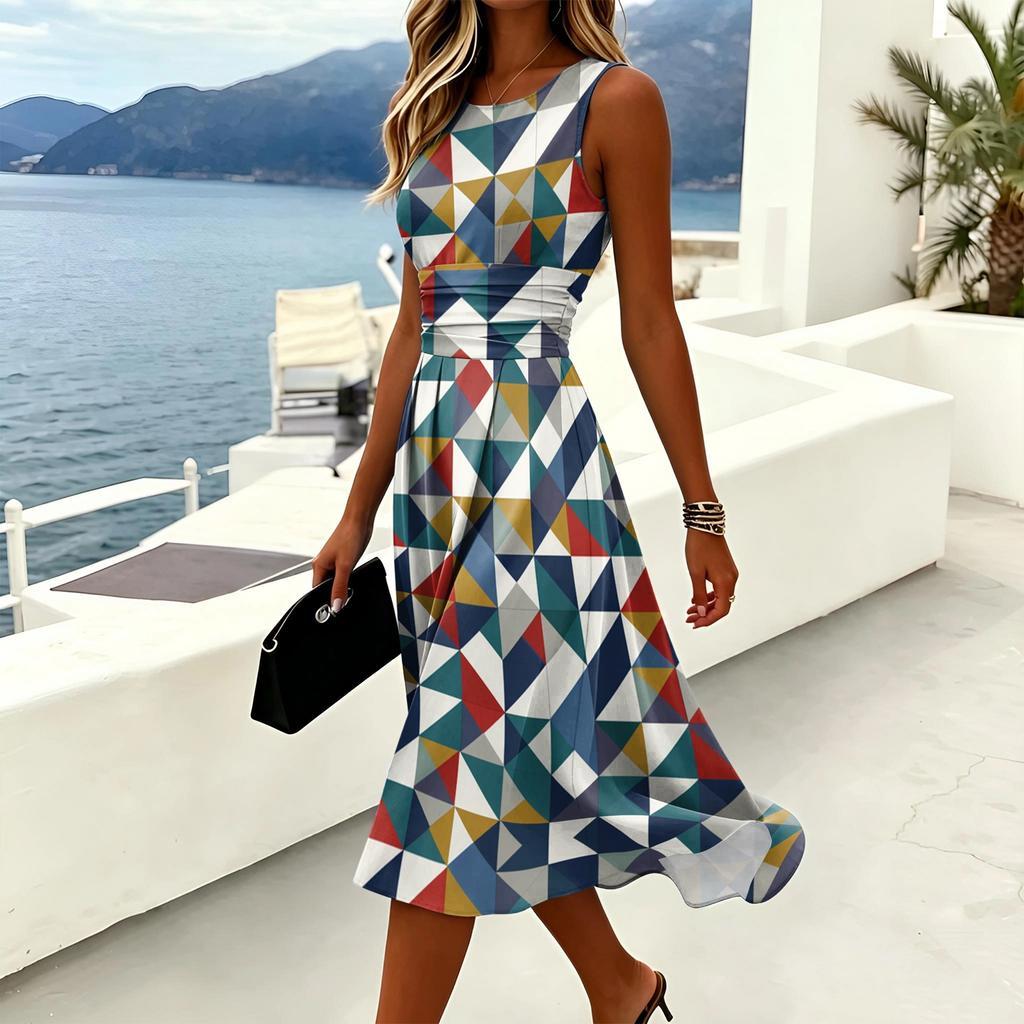 Women's Round Neck Sleeveless Casual Summer Sundress - Fashionable Comfort Dress for Beach, Vacation, Party, and Daily Activities