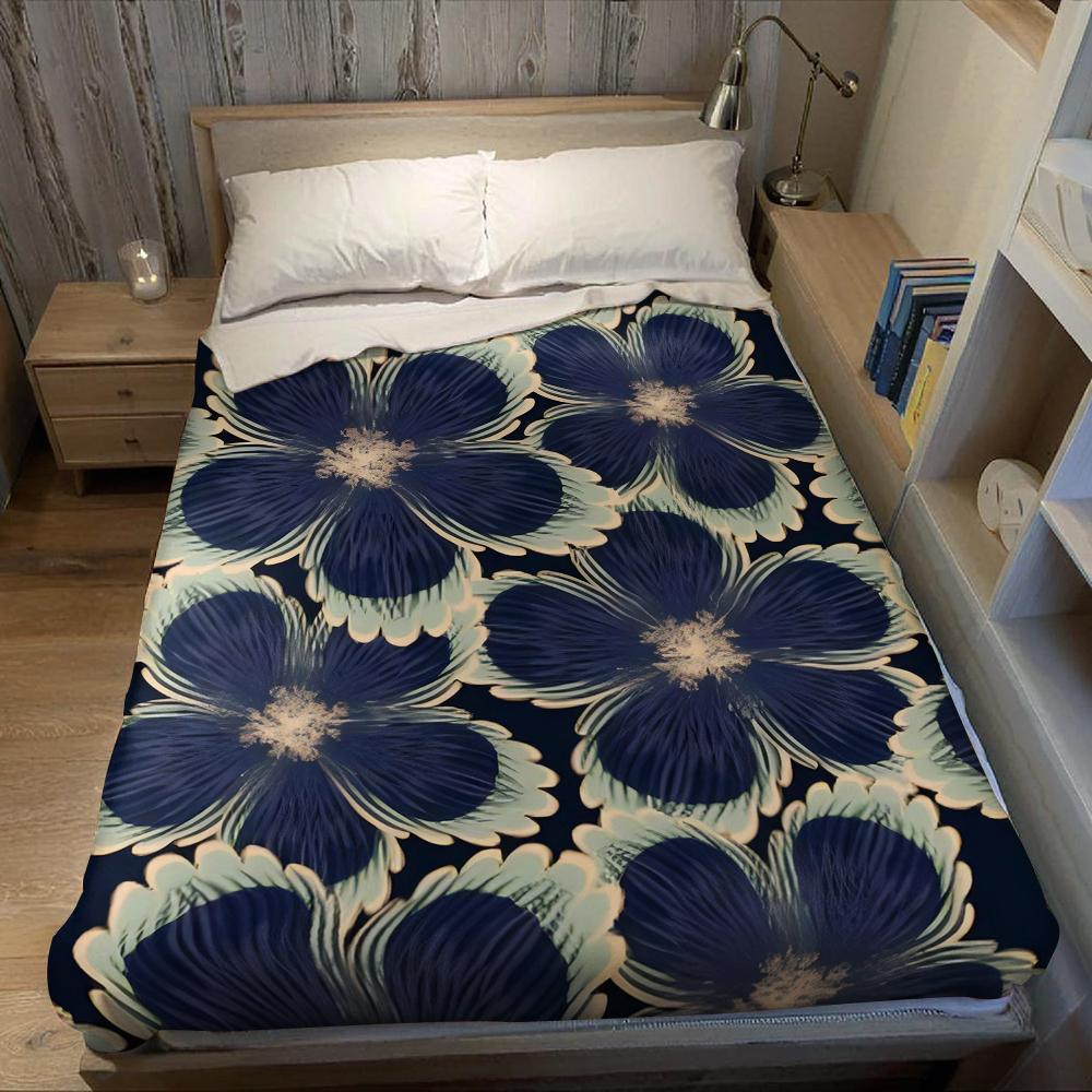 Blue Petals Flannel Blanket Warm Soft Halloween Christmas Couch Warm Cozy Decorative Decor Gift for All Season