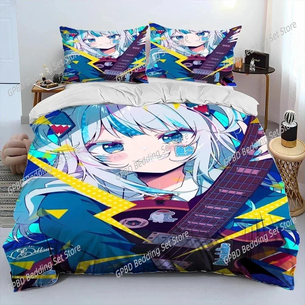 Cute Gawr Gura Hololive Anime Shark Bedding Set Single Twin Double Queen King Cal King Size Bed Linen Set