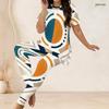 Women Plus Size Two Piece Set Round Neck Short Sleeve Geometric Printed Top And Long Pants