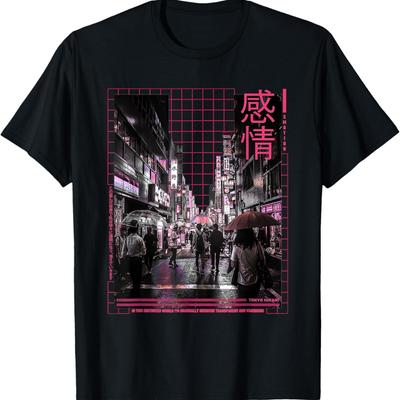 Aesthetic Retro Japanese City In Cyberpunk 90's Tokyo Vibes T-Shirt