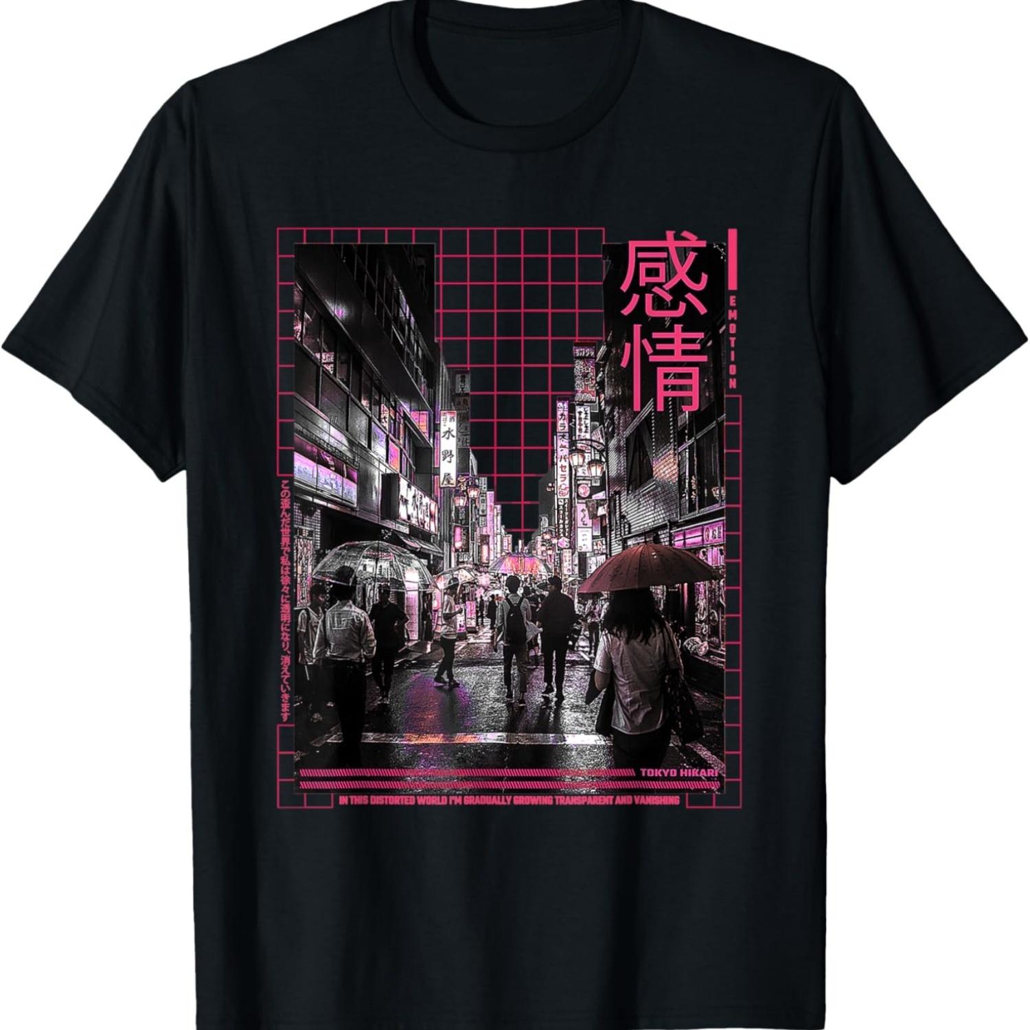Эстетичная Ретро Японский Город в Киберпанк 90-х Токио Вайбс Футболка S чёрный