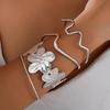 Conjunto de 4 Peças/Conjunto de Pulseiras Metálicas com Flores e Linhas em Relevo para Mulheres Senhoras Simplicidade Exagerada Conjunto de Pulseiras Acessórios de Joias para Férias