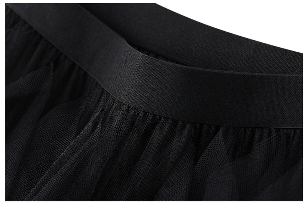 LIANFOR Unregelmäßiger Uni Langer Tüllrock mit Hoher Taille und Elastisch Stilvoll für Jeden Tag und Herbst Kostenlos Damen Rüschen, Taille, Tragen, Frühling, Sommer,