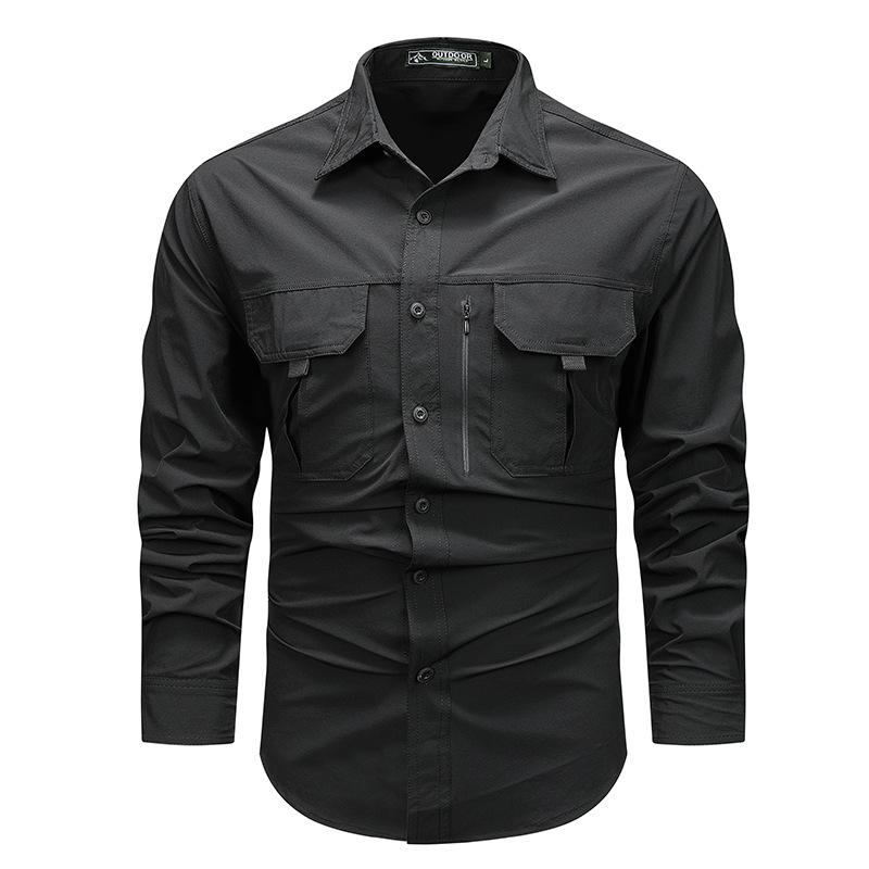 

Summer Men Short Sleeve Shirt Breathable Work Shirt Outdoor Casual Pocket Camping Shirts XXXXL чорний