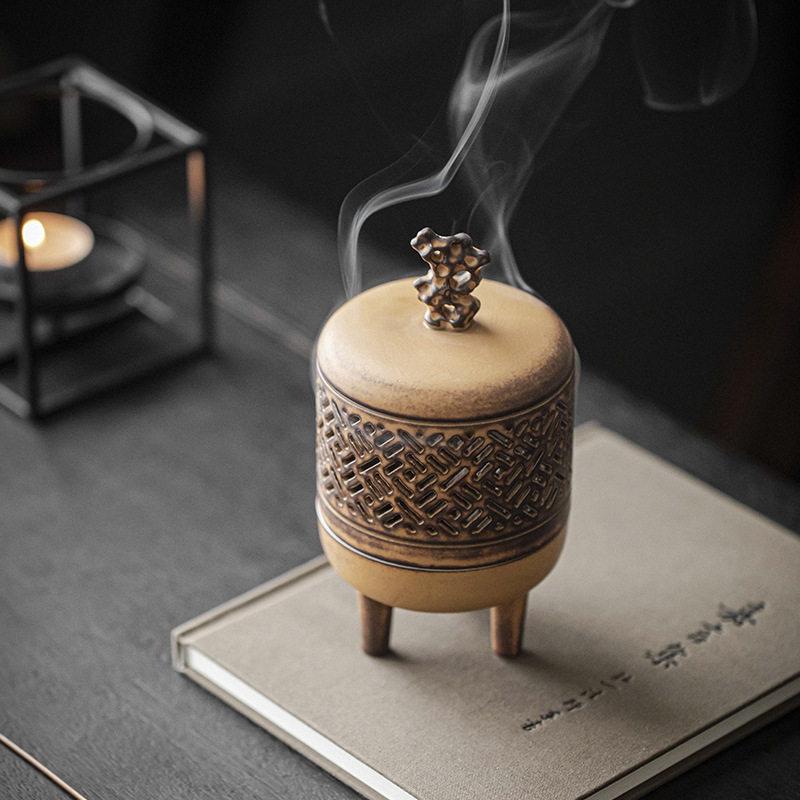Antique Ceramic Incense Burner Aromatherapy Home Fragrance Taihu Stone Decor for Meditation Relaxation Desk Zen Garden Gift Idea