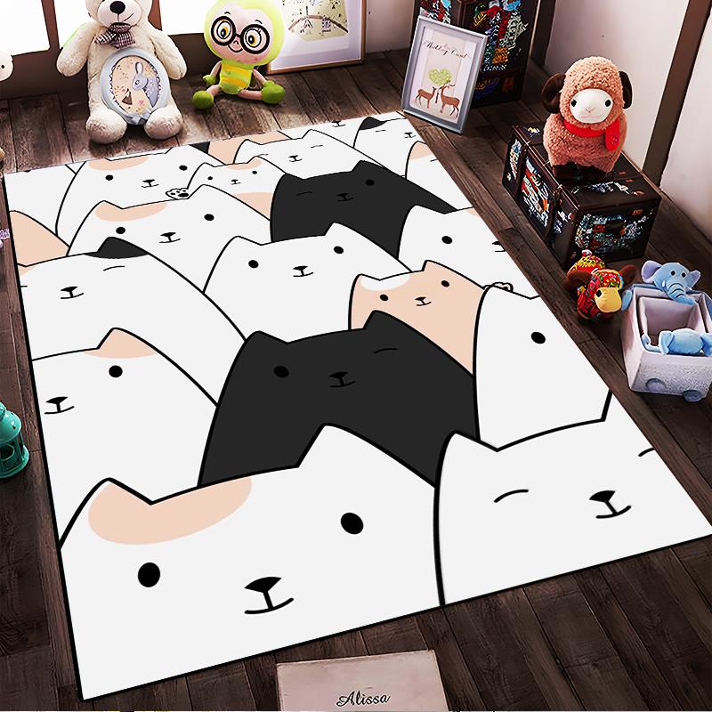 Niedlicher Cartoon-Katzenmuster-Teppich mit Weiß1Schwarz1und Beige Katzen Design Geeignet für die Verwendung als Anti-Rutsch-Matte für Wohnzimmer und Schlafzimmer Sofas