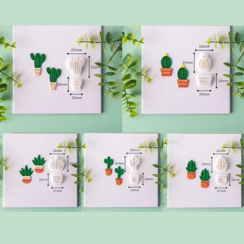 Cacti Shaped Soft Pottery Clay Cutters Earrings Jewelry Pendant Making Moulds Plant Ornaments Pendant Cutting Molds