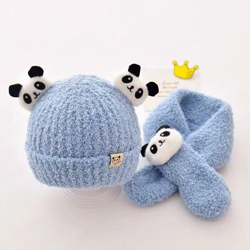 Red panda baby hat scarf integrated two-piece set autumn and winter baby boy and girl winter warm plush hat
