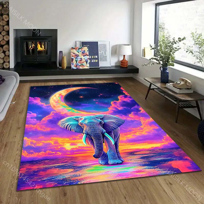 1PC Dreamy elephant under moon Print Carpet Rug for Living Room Bedroom Sofa Doormat Home Decor Non-slip Floor Mat
