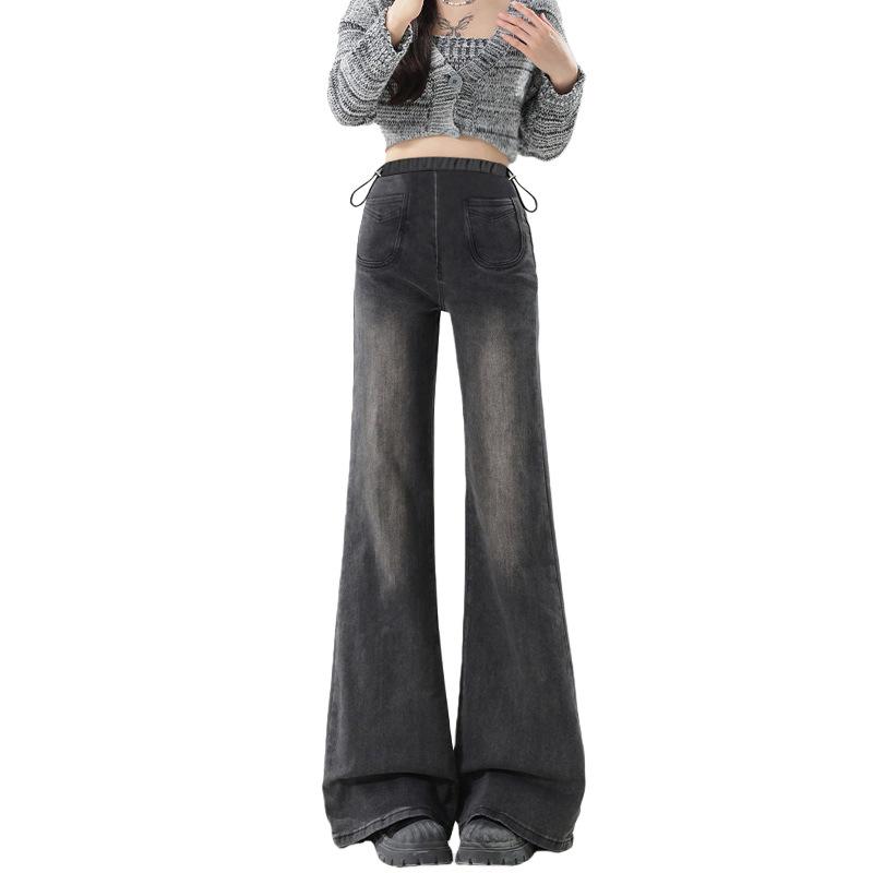 2026 Spring Korean Style High Waist Stretchy Maternity Flare Jeans In Black Gray
