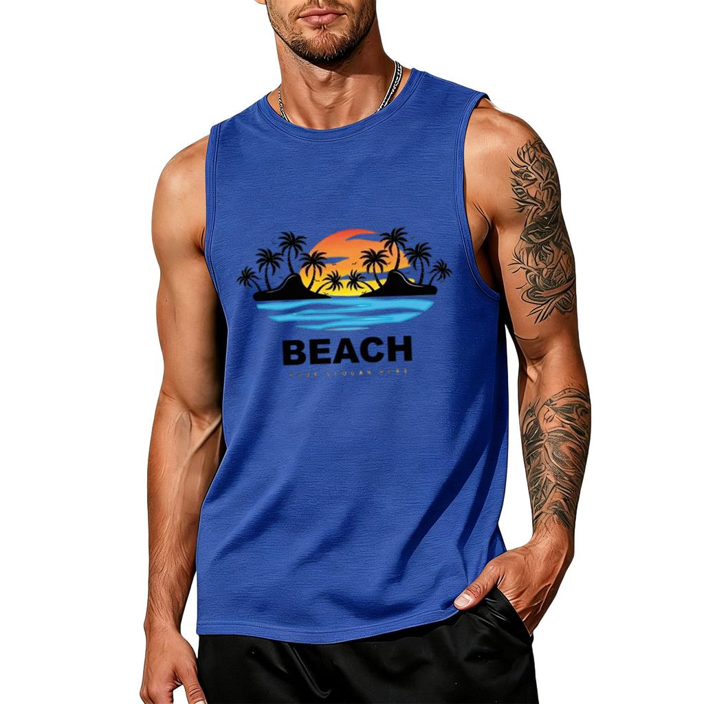 Men's loose and casual Hawaiian print sleeveless shirt