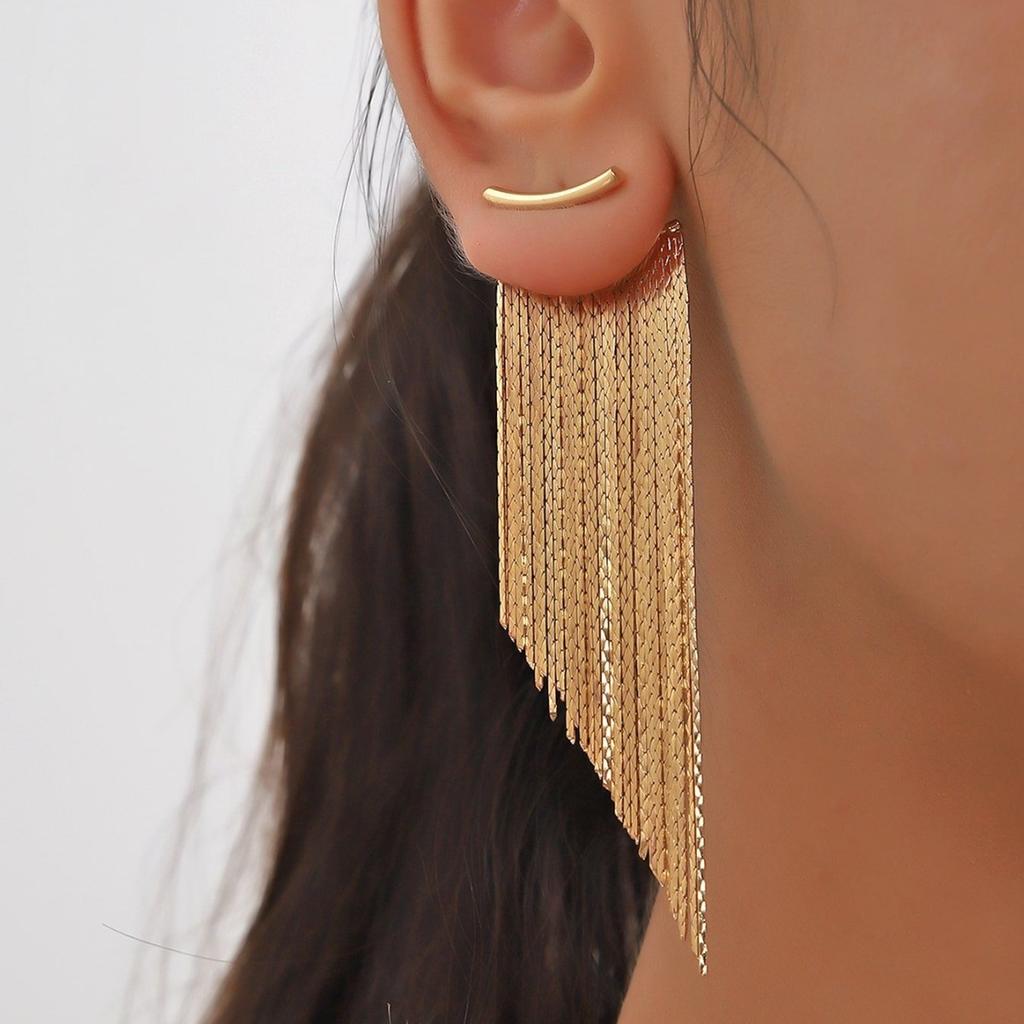 Exquisite Gold Color Long Tassel Stud Earrings for Women Shining Elegant Daily Party Banquet Jewelry Accessories Crafts