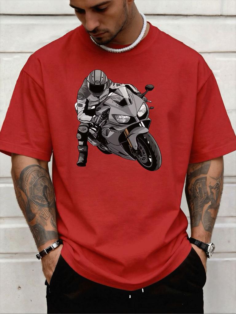 Unisex Soft Cotton Tee Cool Racing Motorcycle Rider Graphic Crew Neck Short Sleeve Loose Biker Outdoor Street Casual Daily Wear Top
