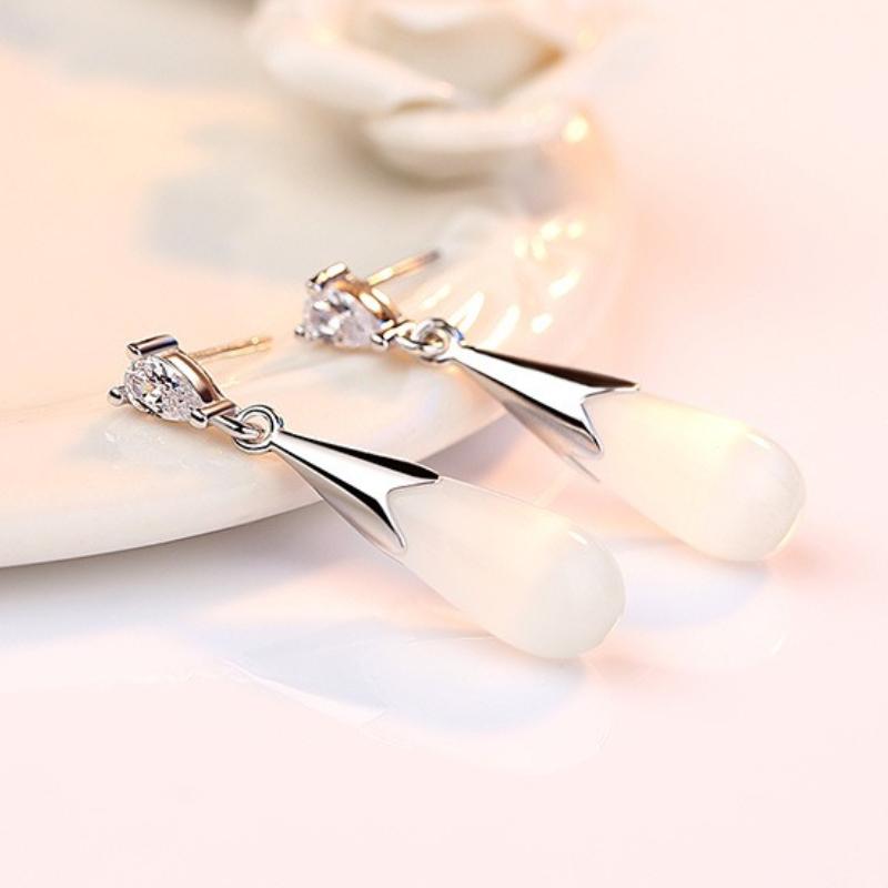 Orecchini in Argento Sterling 925 Moda Temperamento Medio e Lunghi Opale Melanzana Goccia d'Acqua Regalo Compleanno Festa Anniversario