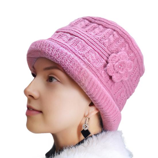 Women Thicken Knitted Hat Flower Crochet Bucket Hat for Elderly Women Winter Warm Fisherman Hat for Outdoor Activities