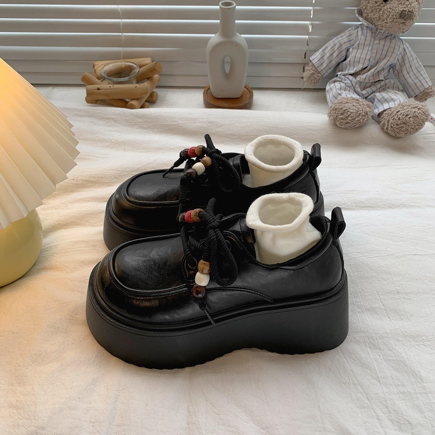 

Queen Fan Brown British Style Thick-soled Heightening Small Leather Shoes Women s 2025 New Autumn Skirt Loafer Shoes 35 чёрный