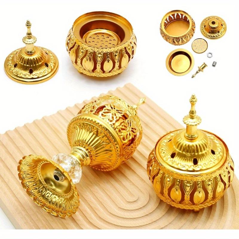Exquisite Arabic Style Hollow Tower Incense Burner  Crafted From Golden Metal for Bakhoor Ideal for Home and Hotel Ornament