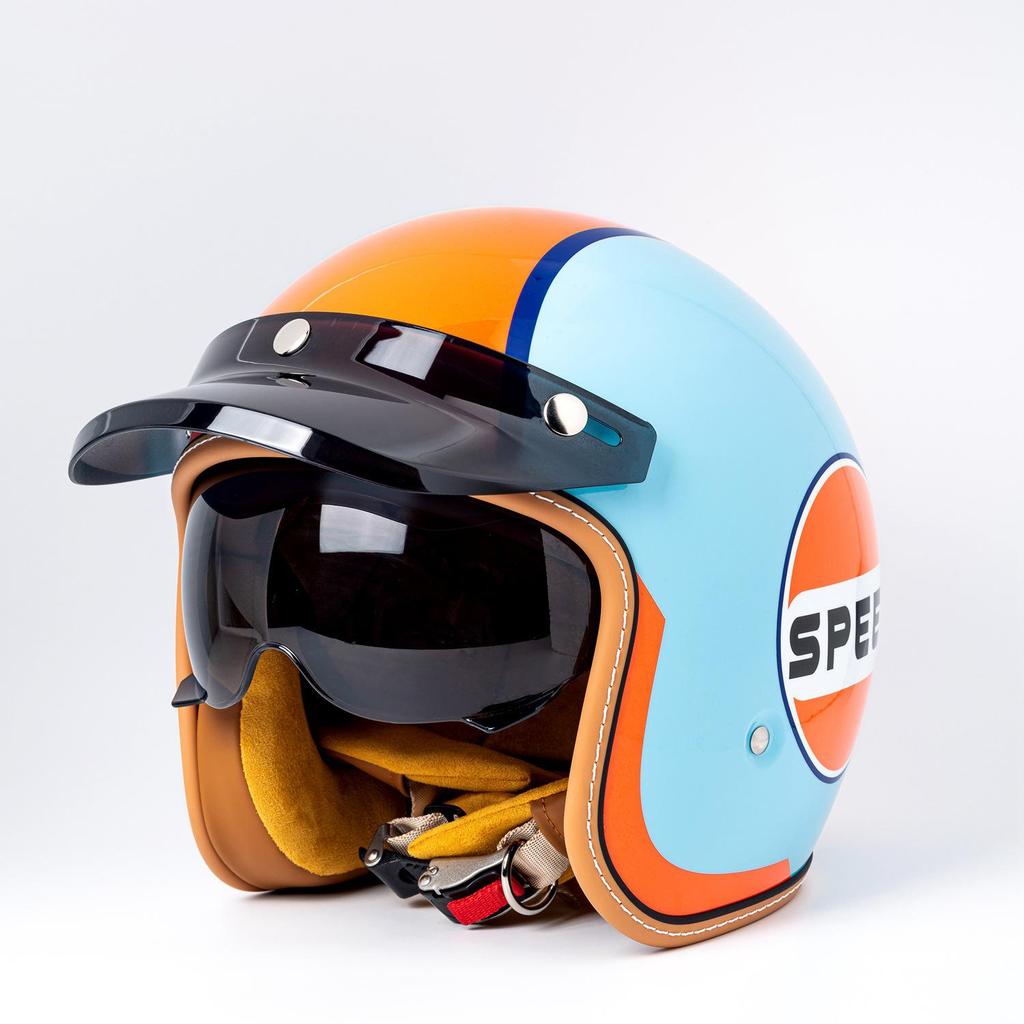 High-Quality Retro Motorcycle Half Helmet with Built-In Goggles for Men and Women