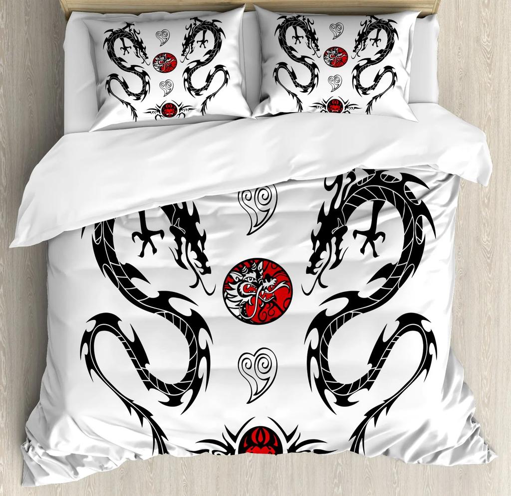 Dragon Duvet Cover Sets King/Queen Size 3D Flying Dragon with Wings Blue Fire Bedding Set Animal 2/3pcs Polyester Quilt Cover
