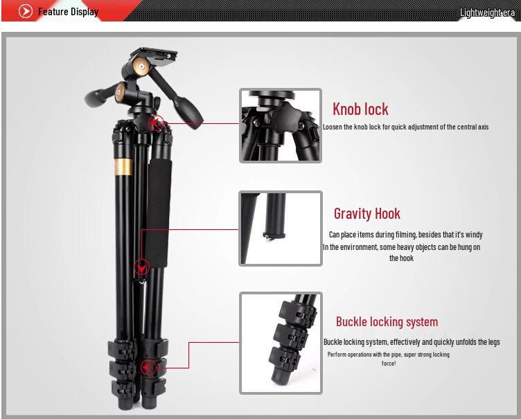 Era Q620 Lightweight DSLR Tripod with 3D Ball Head and Large Diameter Tubes for Photography and Video