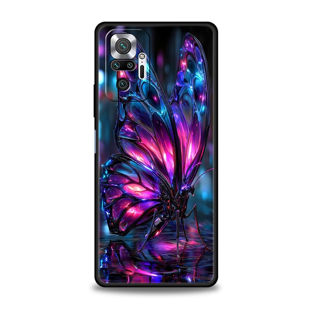Art Purple Butterfly Phone Case Cover for Redmi 14C 10C Note 15 14 13 12 10 11 K40 Pro Plus 5G Shockproof Soft TPU Shell Fundas