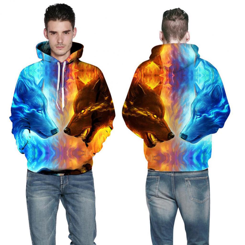 3D Animal Printed Hoodies Men Sweatshirt Bear Wolf Owl Fox Pullover Tracksuit