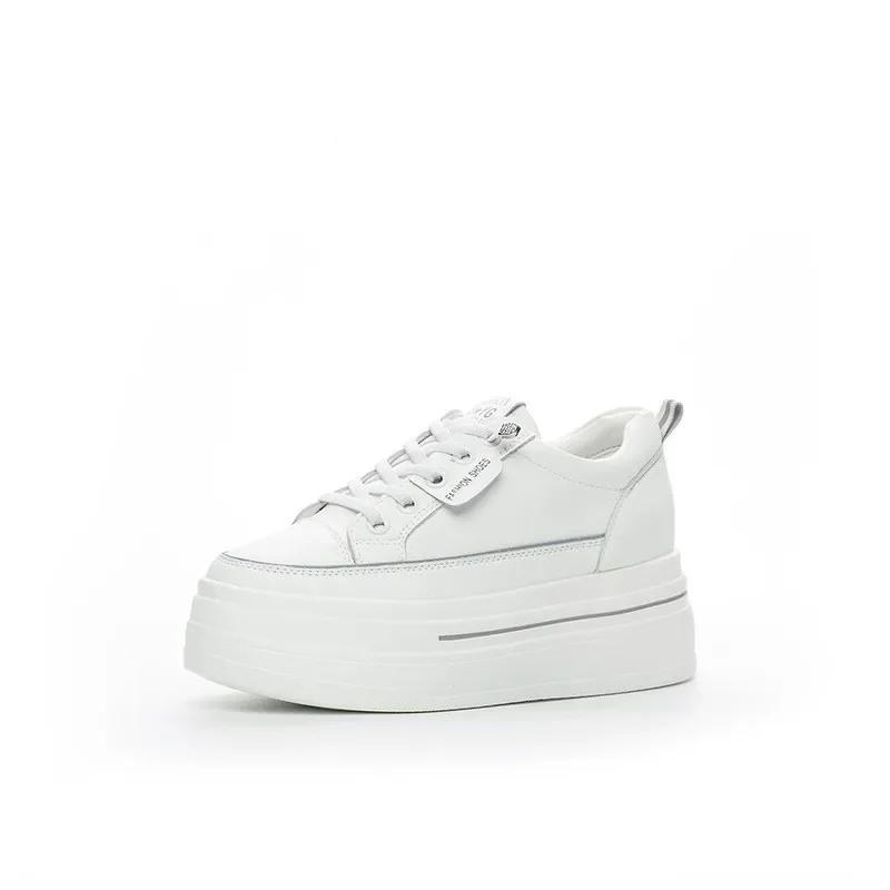 Fashion 8.5cm Genuine Leather Women Autumn Hidden Heels Ladies Chunky Sneakers Thick Soled Spring Platform Wedge Summer Fashion Shoes