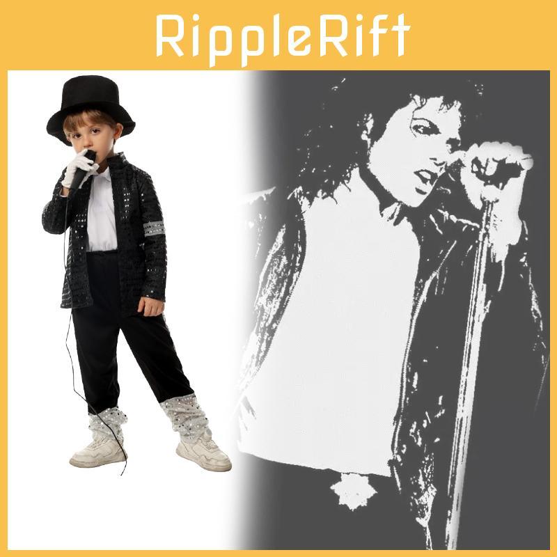 Michael Jackson Billie Jean Black Suit Dance Halloween Dress Up Costume Kids