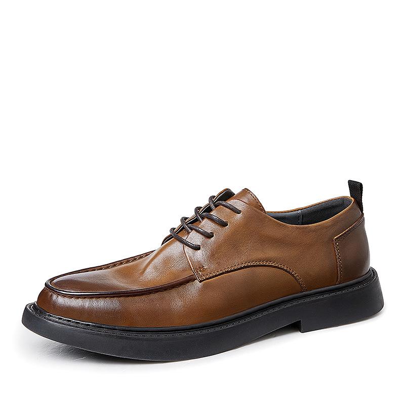 Spring And Summer Casual Leather Shoes Leather Lace-Up Soft Leather Soft Sole Men'S Shoes First Layer Cowhide British